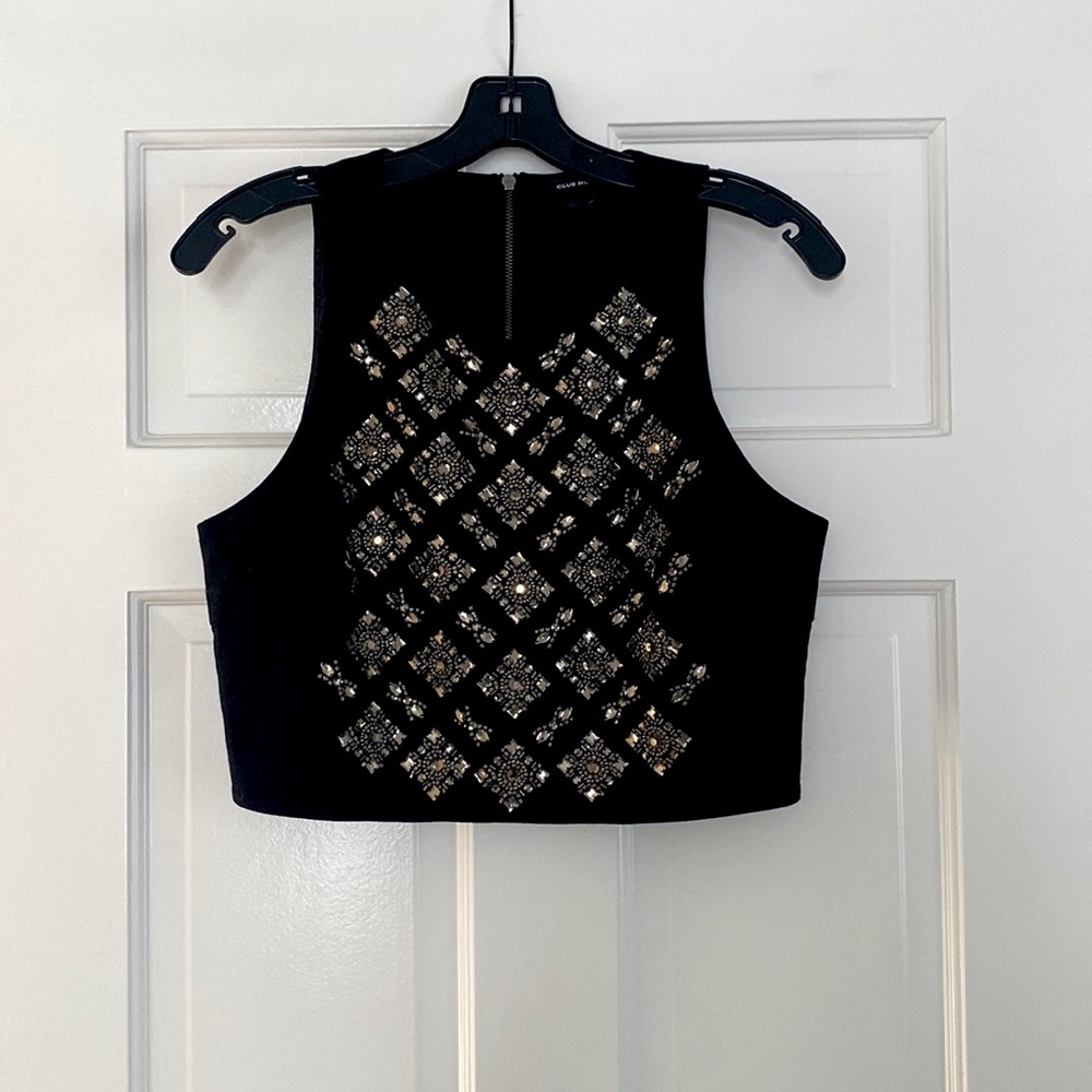 Club Monaco Beaded Black Cropped Tank Top
